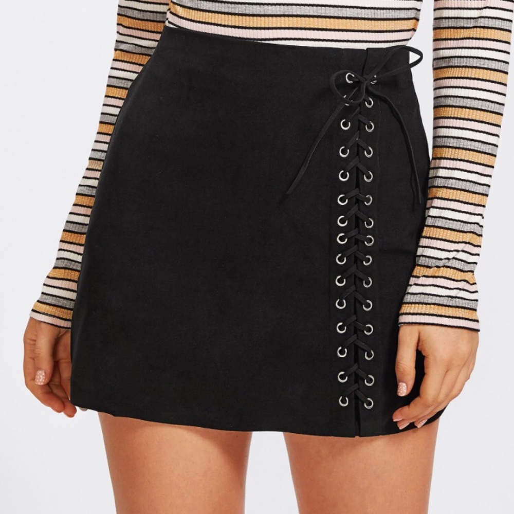 SHEIN grommet lace up detail skirt